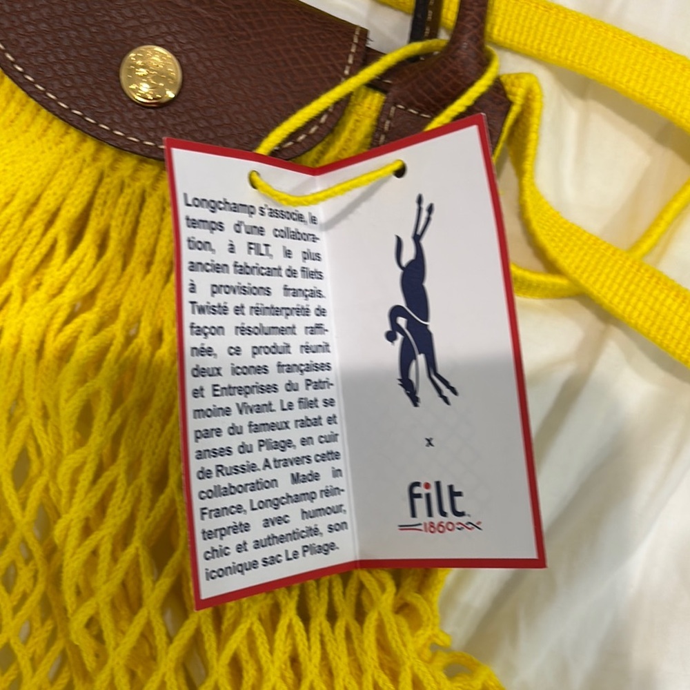 Authentic Yellow Longchamp yellow Le Pliage Filet Bag featured in Emily in Paris - Picture 2 of 4